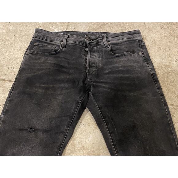 G-STAR 3301 SLIM Black Wash Denim DISTRESSED Skinny Jeans W31 L30 Button Fly EUC - Picture 3 of 13